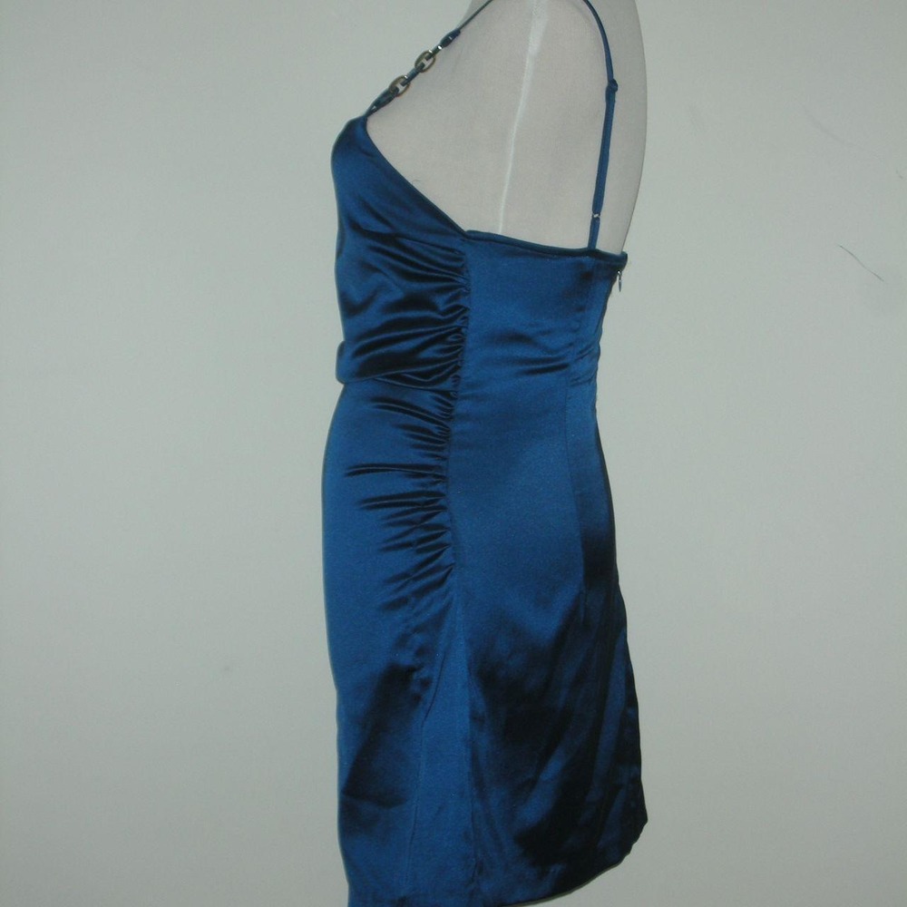 Zara Blue Satin Slip Dress Y2K Party Dress Ruched Mini Cocktail Dress Small - Picture 4 of 8
